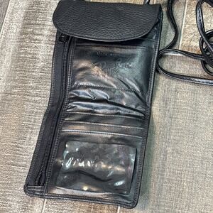 Ray-Ban Leather Wallet Purse Black Compact‎ Zip ID Holder